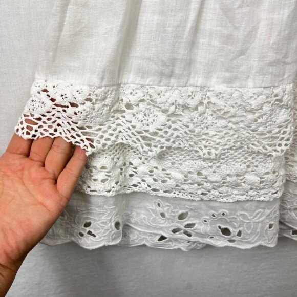 Nenette Linen Lace Short Dress Women Small - Medium Coquette Cottage Romantic - Picture 2 of 16